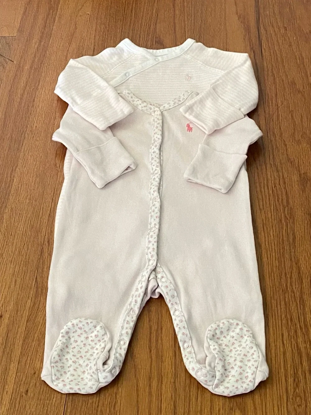 Ralph Lauren Floral Trim and Striped Coveralls Baby Set